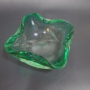Ashtray Art Glass Green Bowl Candy Dish 70s Retro Mid Century Vintage